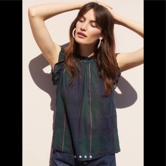 Anthropologie Tops - ANTHROPOLOGIE ISABELLA SINCLAIR PLAID RUFFLE-SLEEVE TOP sz LARGE